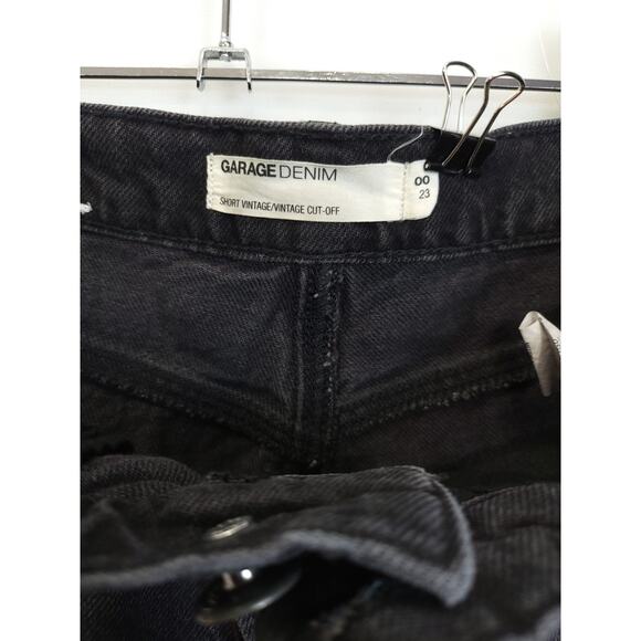 Garage Denim Shorts Cut Off Distress Button Fly Women 00 / 23 Black Hot Pants - Picture 7 of 11
